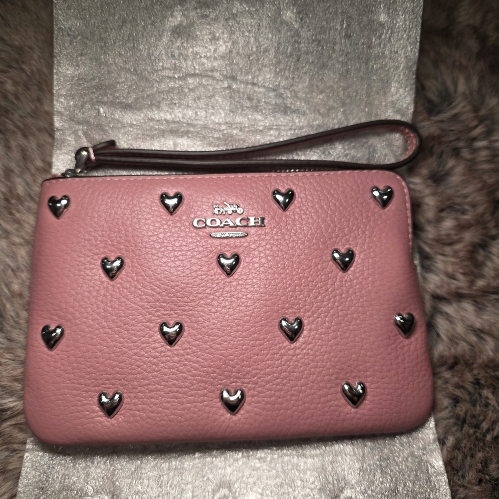 Coach Pink Heart-Studded Wristlet